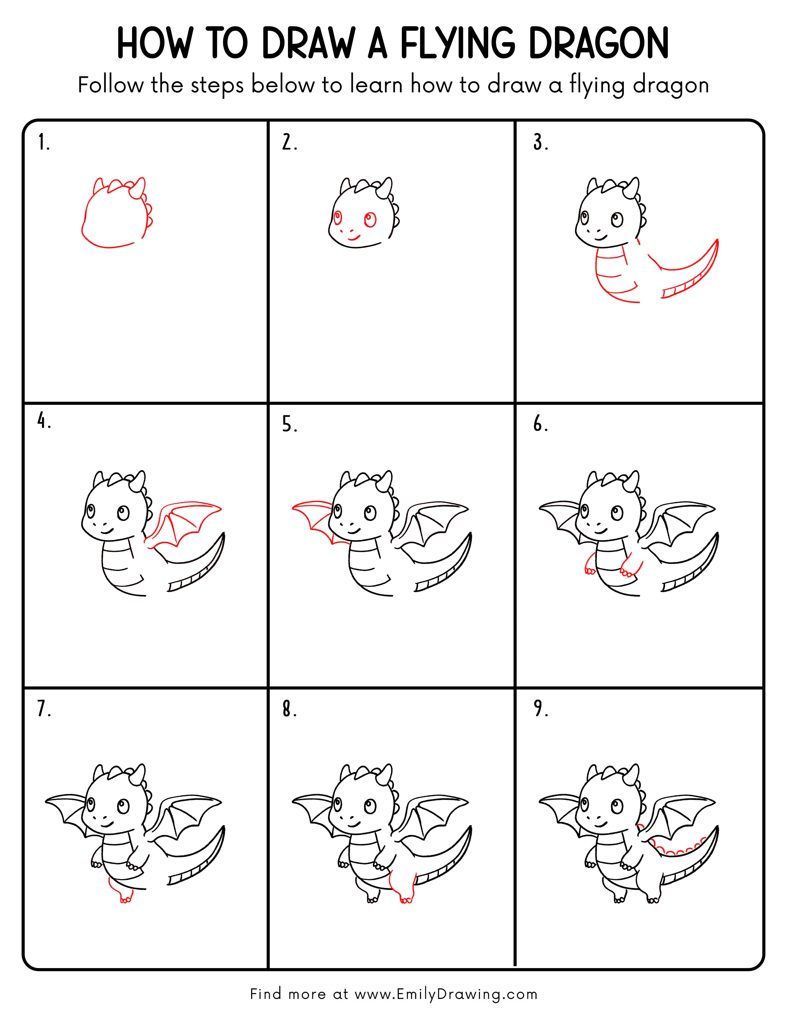 Printable Flying Dragon Drawing Guide